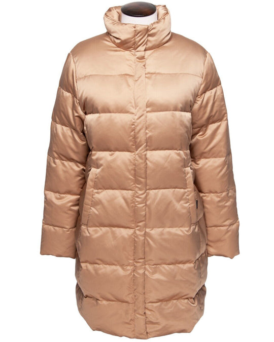 Vintage MONCLER Down Puffer Jacket Gold Satin Women's Long Coat Size 3