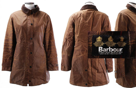 Women's BARBOUR Brown L65 Newmarket Waxed Jacket Coat Size UK 14 US 8