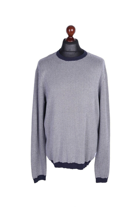 Men's PAUL SMITH Black & White 100% Cotton C-Neck Herringbone Jumper Size XXL