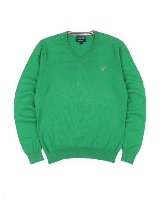 GANT Pullover V Neck Cotton Wool Green Men's Jumper Size S
