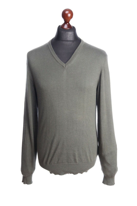 HACKETT Italy Olive Cashmere Cotton V-Neck Jumper Size S