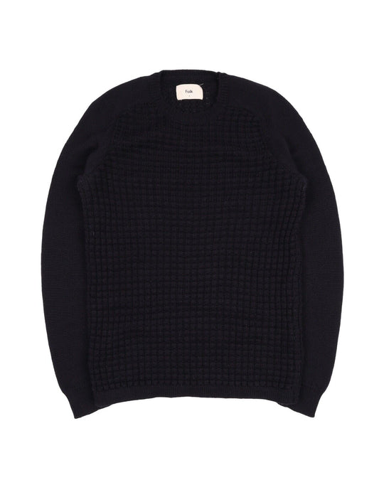 FOLK Pullover Black Wool Waffle Knit Men's Crew Neck Jumper Size 3 / M