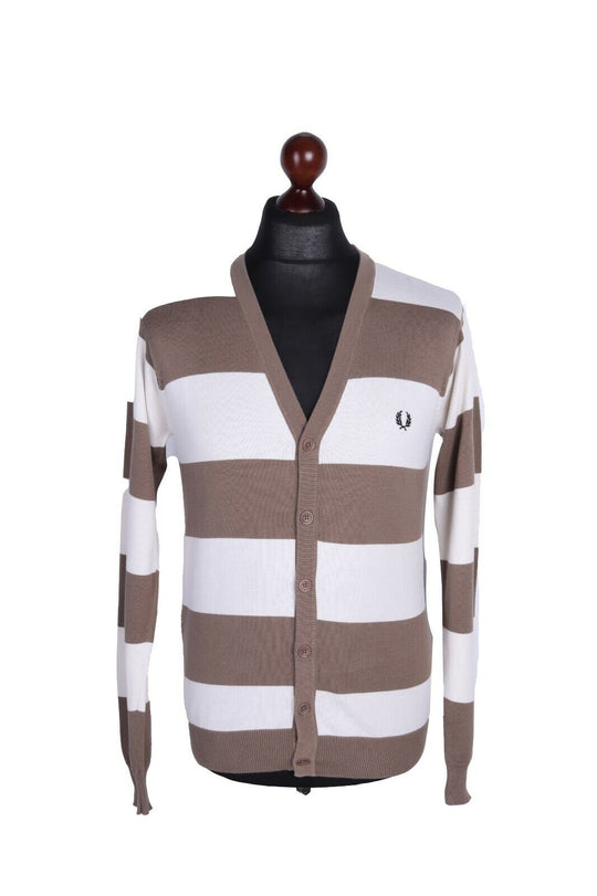 Men's FRED PERRY Multicolor 100% Cotton Stripe V-Neck Cardigan Size s