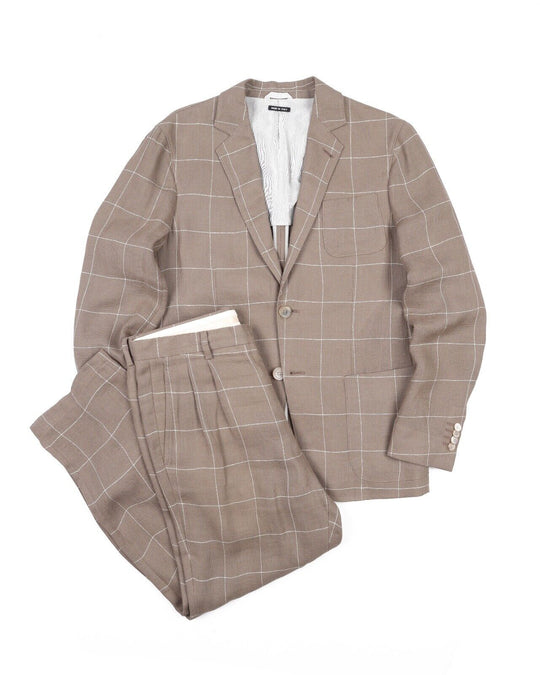 GIORGIO ARMANI Upton Suit Beige Check Summer Linen Men's Size 50 IT / 40 US