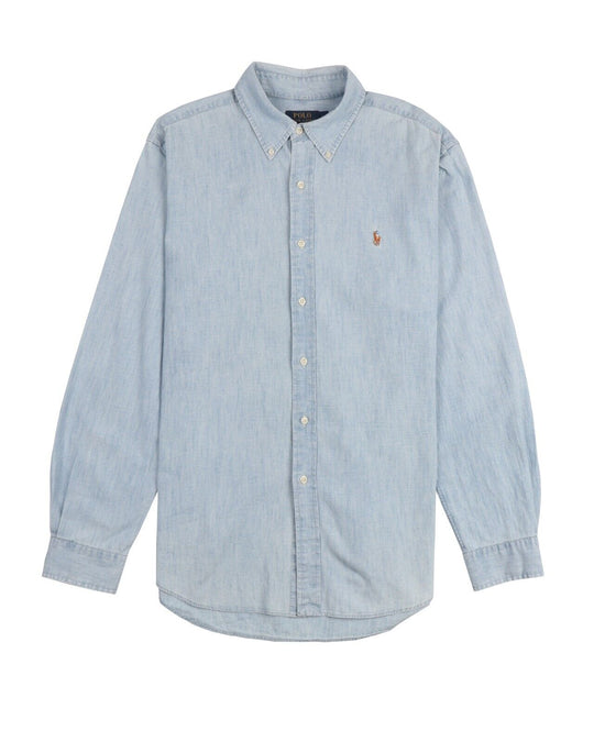 POLO RALPH LAUREN Shirt Blue Chambray Cotton Men's Button Down Size L