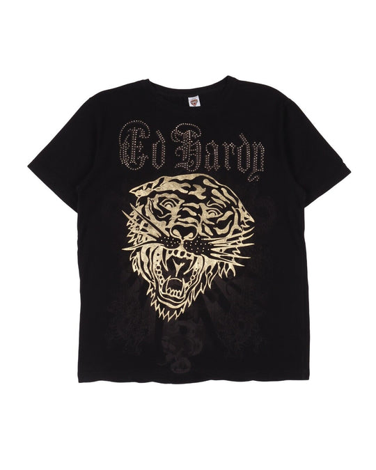 ED HARDY T-Shirt Black Men's Short Sleeve Tiger Big Logo Tee Size XL