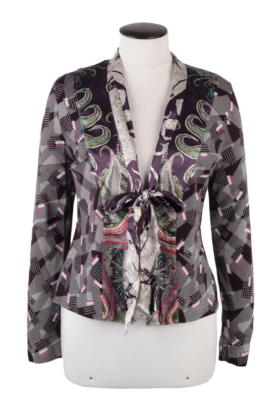 Women's CHEISTIAN LACROIX Bazar Wool Silk Kimono Wrap Tie Cardigan Size M