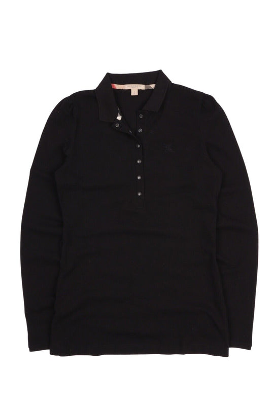 Women's BURBERRY Brit Black Longsleeve Logo Polo T Shirt Size s