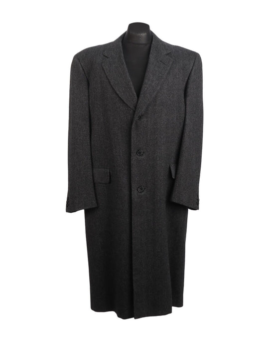 CHESTER BARRIE Long Coat Grey Herringbone Wool Mens Jacket Size 46 UK