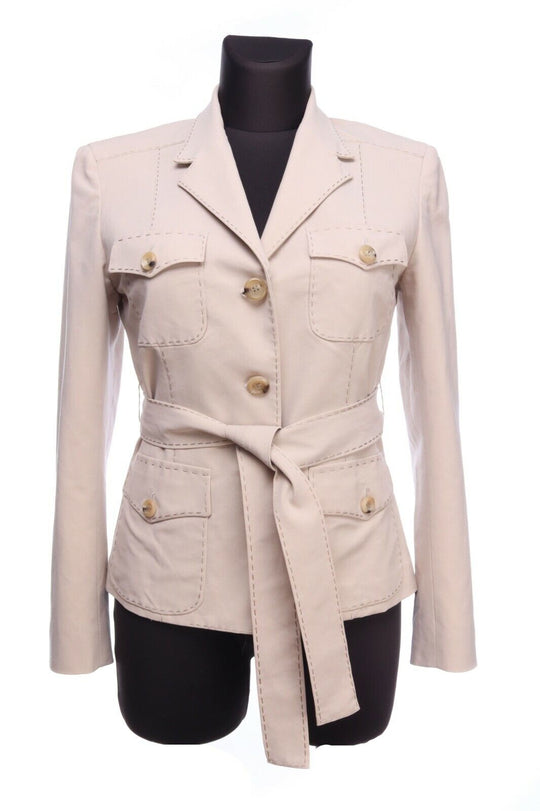 SARTORIA ATTOLINI NAPOLI Beige Belted Cotton Safari Blazer Jacket Size 42