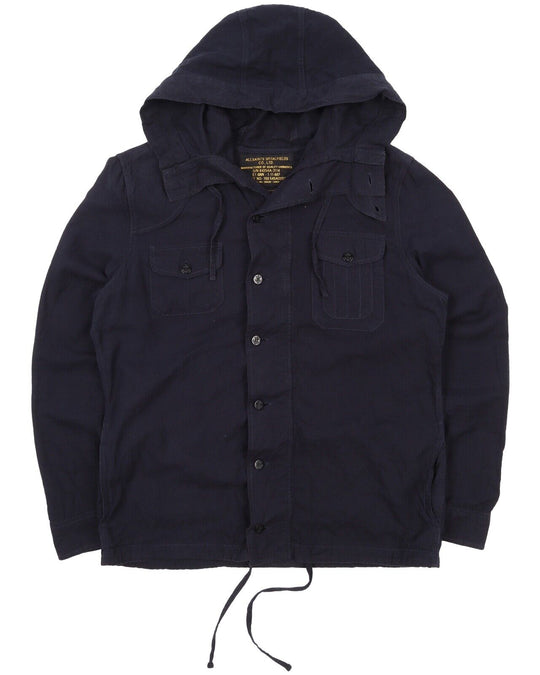 Men's ALL SAINTS Navy Blue Cotton Hooded Overshirt Parka Jacket Size L