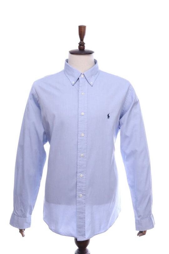 Men's POLO RALPH LAUREN Blue Cotton Custom Fit Shirt Size 18 / 46