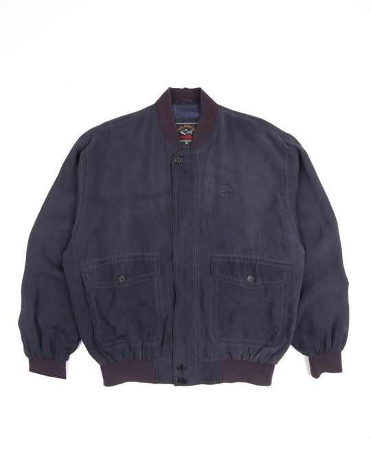 PAUL & SHARK Jacket Navy Blue Pure Silk Lightweight Mens Bomber Size M
