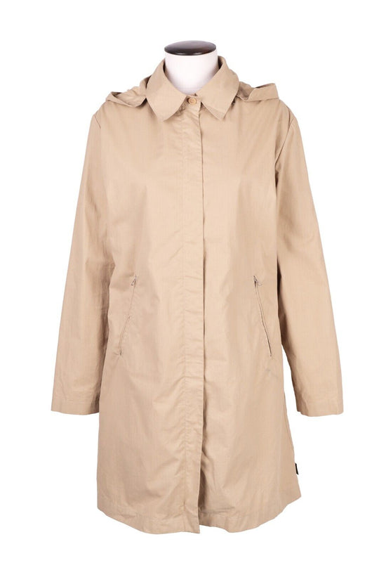 Vintage MONCLER Trench Coat Brown Womens Cotton Hooded Jacket Size 3 / M