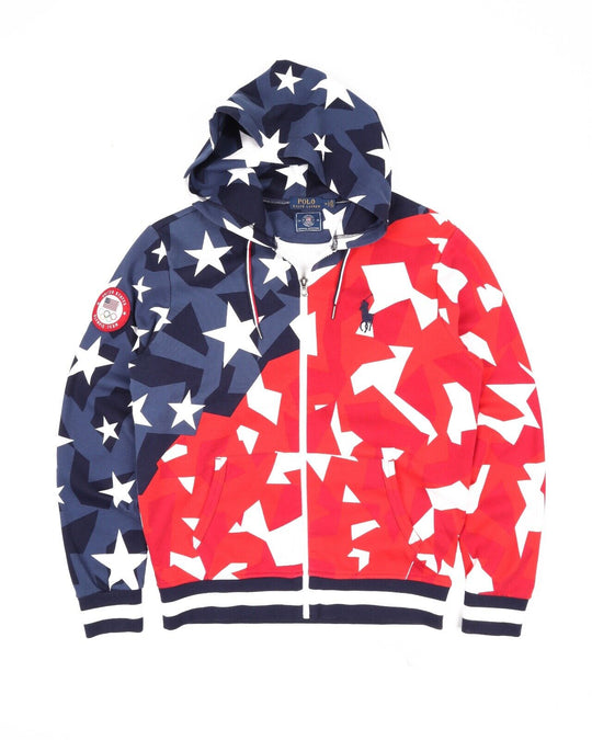RALPH LAUREN USA Jumper Red Blue Stars Olympic Men's Full ZipHoodie Size M