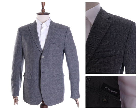 Men's JIL SANDER by RAF SIMONS Grey Glen Check Wool Tailored Blazer Size 54