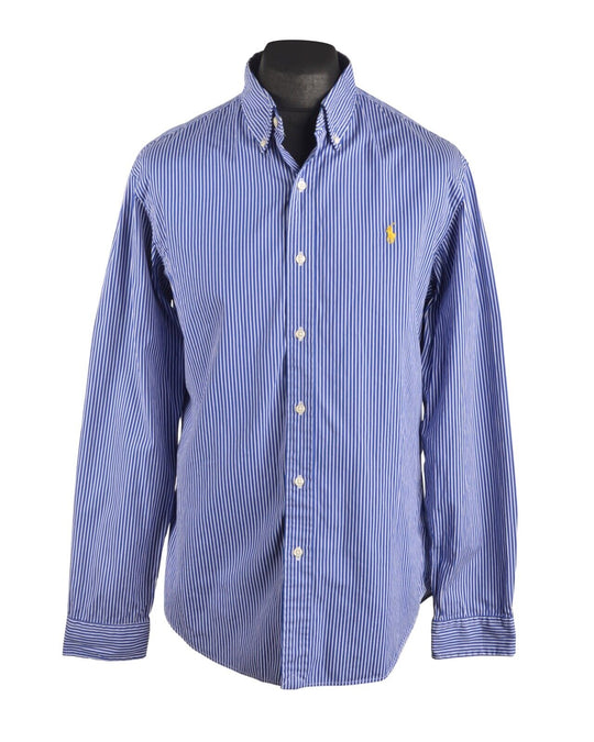 Men's POLO RALPH LAUREN Blue Striped Casual Cotton Shirt Size L Slim Fit