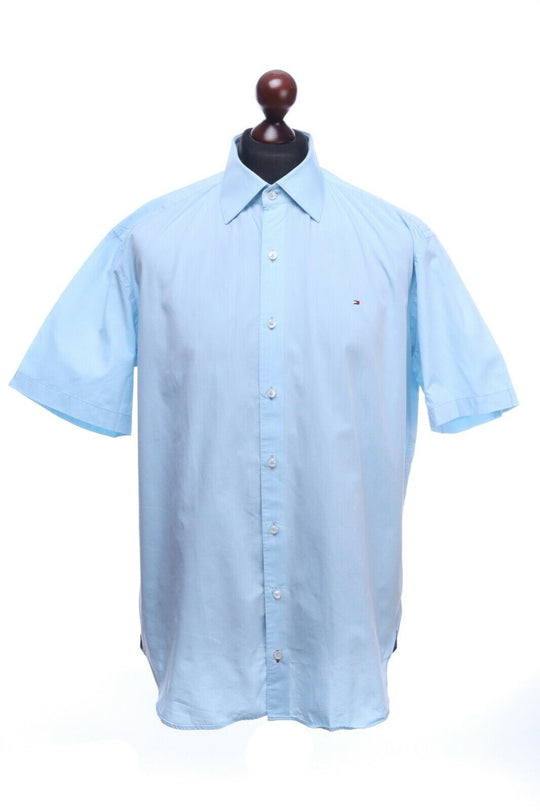 TOMMY HILFIGER Blue Cotton Short Sleeve Shirt Size 43