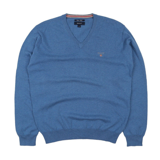Men's GANT Blue Cotton Wool V Neck Jumper Size M