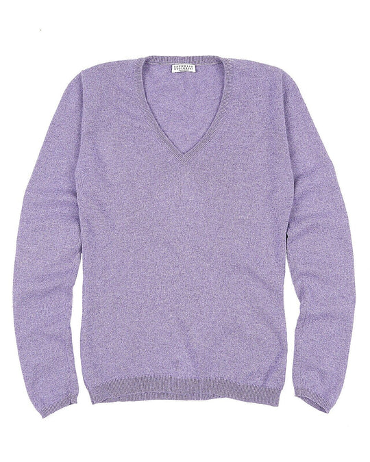 BRUNELLO CUCINELLI Jumper Violet Cashmere Women's V Neck Pullover Size L