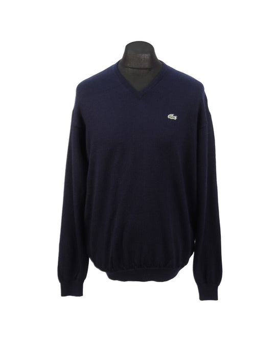 LACOSTE Navy Blue Wool Knit Men's V Neck Jumper Size 6 / L