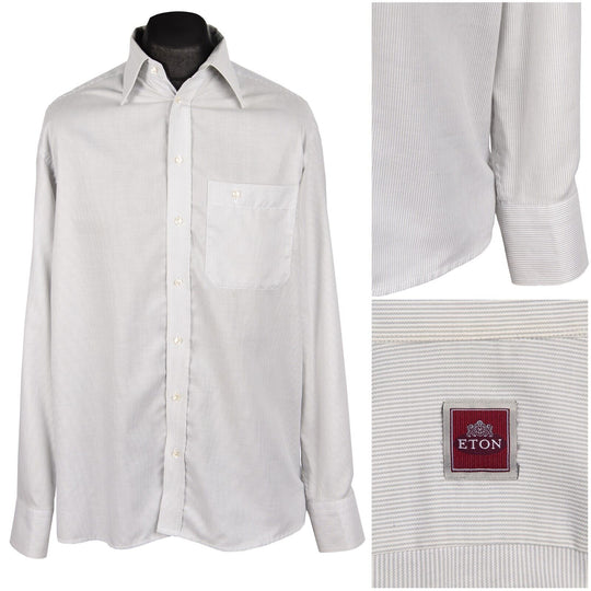 Vintage ETON Shirt White Striped Cotton Mens Long Sleeve Size 43
