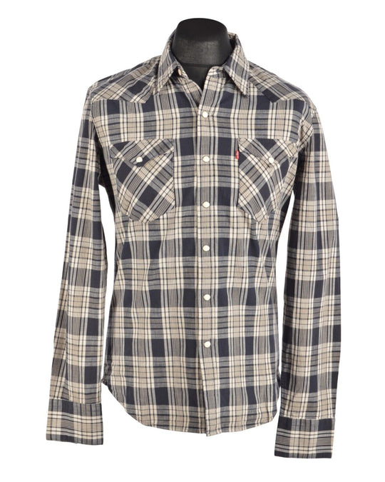 LEVI'S Blue Check Cotton Western Men Snap Shirt Size M