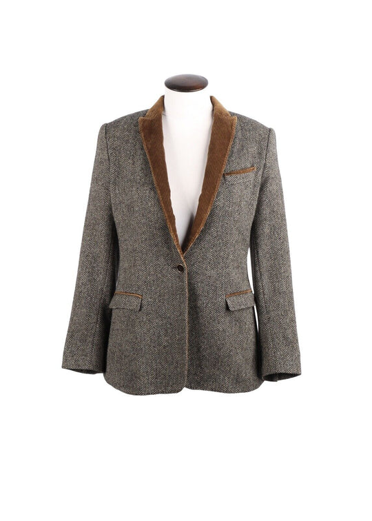 DOLCE GABBANA Blazer Tweed Herringbone Gray Women's Jacket Size 42 IT