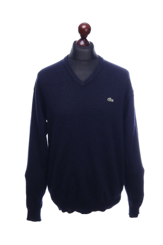 LACOSTE Navy V-Neck Wool Long Sleeve Sweater Jumper Size 5