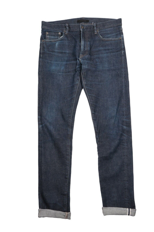 Men's UNIQLO Selvage Blue Denim Slim Straight Low Jeans Size W 32 L 34