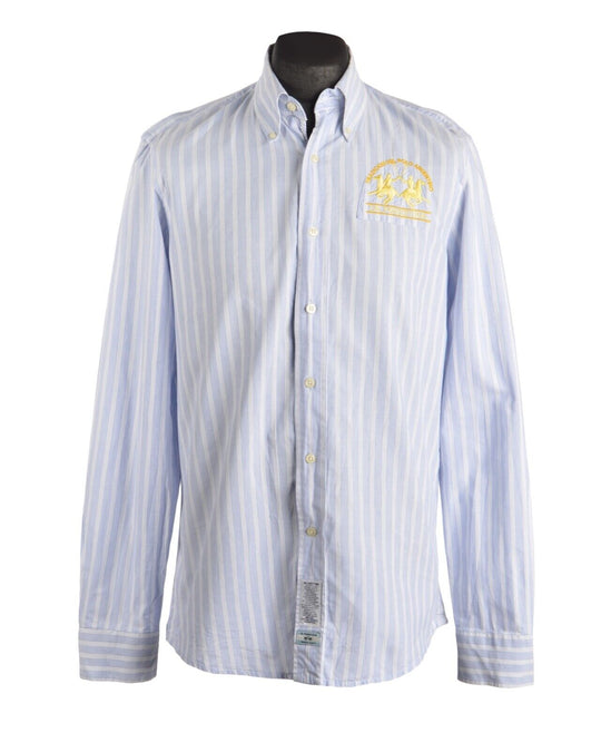 LMen's LA MARTINA Blue Striped Cotton Shirt Size L