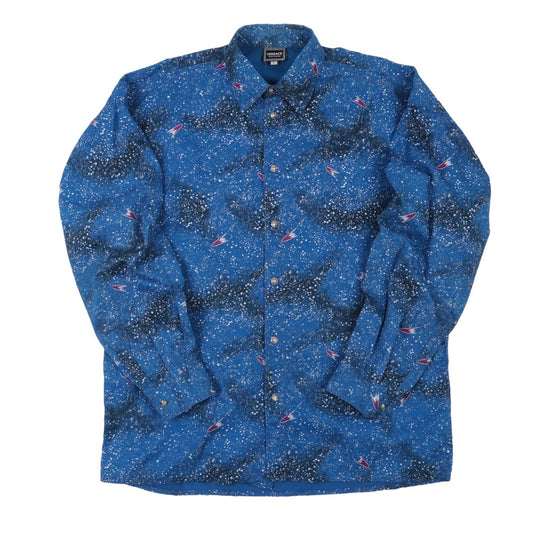 Vintage Rare VERSACE JEANS COUTURE Navy Blue Universe Cotton Shirt Size L