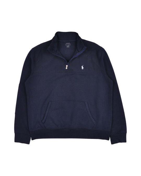 RALPH LAUREN Sweatshirt Navy Blue Cotton Blend Mens Zip Neck Pullover Size L