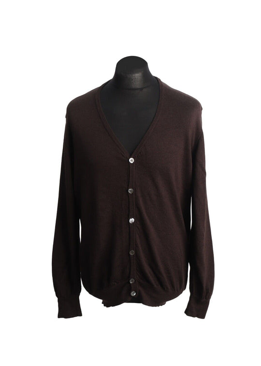 CORNELIANI Cardigan Sweater Brown Wool Men's Jumper Size 56 / XL