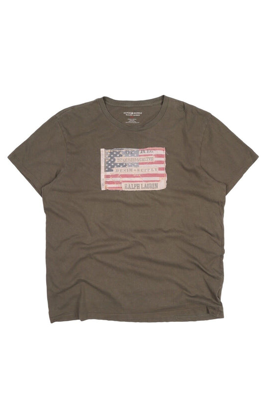 Men's RALPH LAUREN DENIM SUPPLY Olive Cotton Short Sleeve Flag T Shirt Size XL