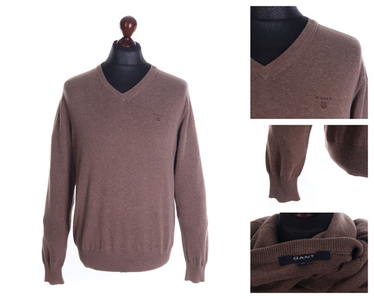 Men's GANT Capuccino Beige V-Neck 100% Cotton Sweater Size M