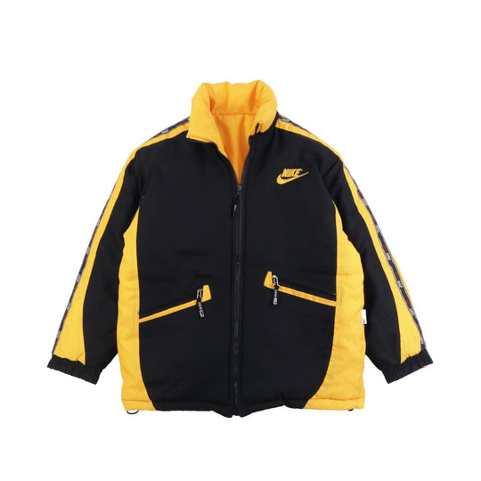 Men's Vintage NIKE Yellow Black Reversible Taped Insulated Jacket Size s