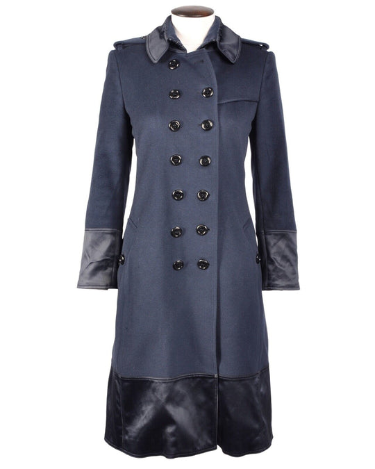 BURBERRY Coat Navy Blue Double Breasted Women's Overcoat Size 8 UK