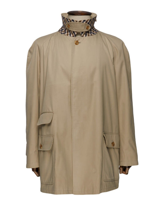 AQUASCUTUM Coat Beige House Check Collar Cotton Mens Size  42 UK