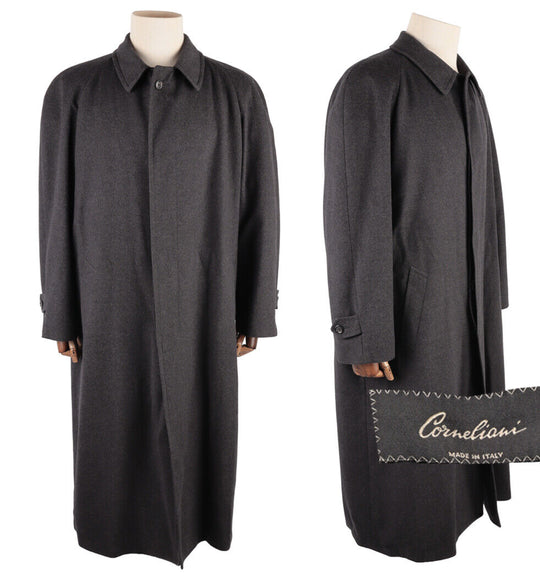 Men's Vintage CORNELIANI Grey Cashmere Wool Long Coat Overcoat Size 48