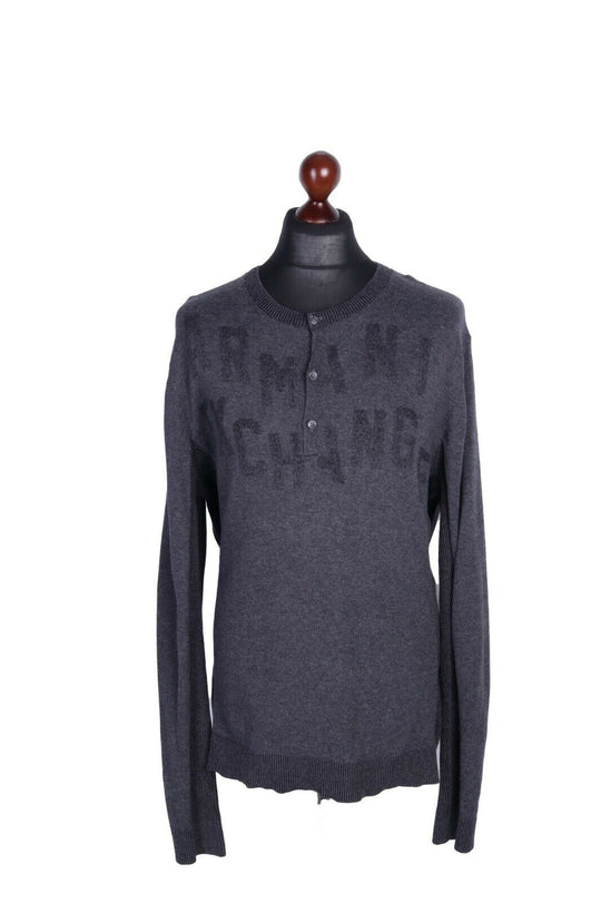 Men's AX ARMANI EXCHANGE Grey 100% Cotton Button C-Neck Jumper Size XL