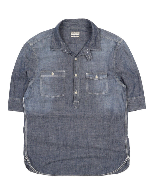 Men's ALL SAINTS Blue Chambray Denim Cotton Half Sleeve Shirt Size M