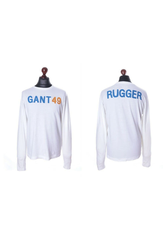 Men's Vintage GANT White C-Neck Long Sleeve Rugger Sweat Top Size M