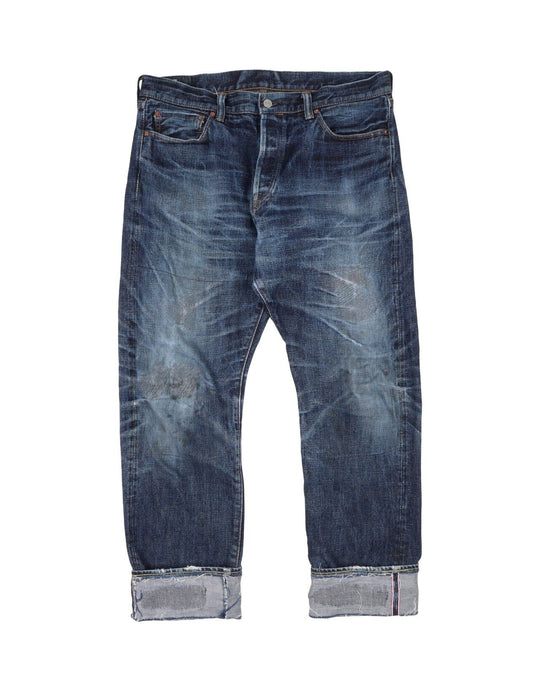 MOMOTARO Jeans Navy Blue Selvage Cotton Mens Distressed Denim Size W38