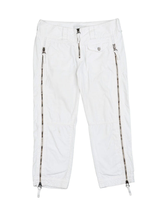 JET SET Pants White Cotton Zip Leg Women's Cropped Trousers 27