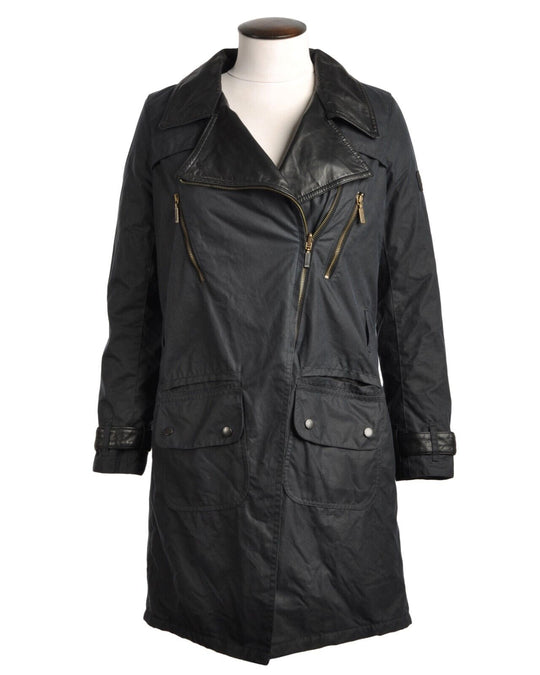 BARBOUR Jacket Navy Blue Waxed Cotton Women Sample Coat Size UK 8 US 4