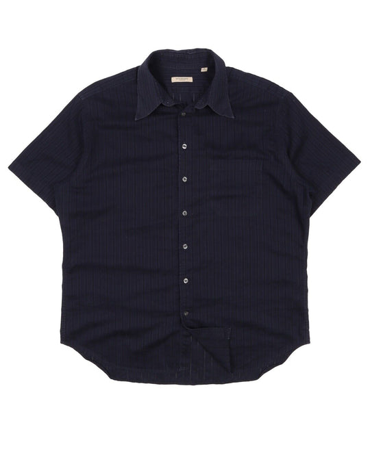 Men's BURBERRY London Blue Striped Cotton Short Sleeve Shirt Size XL