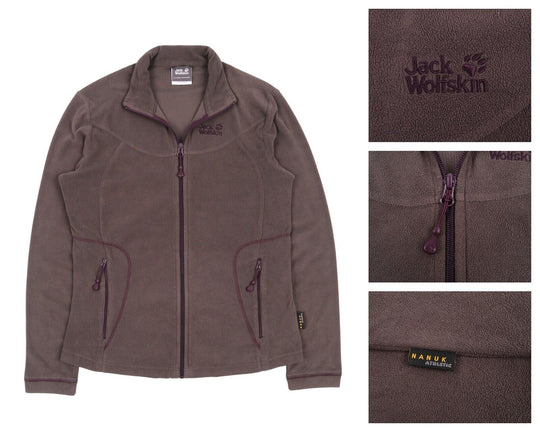 Women's JACK WOLFSKIN Grey Brown Nanuk Athletic Fleece Full Zip Jumper Size M