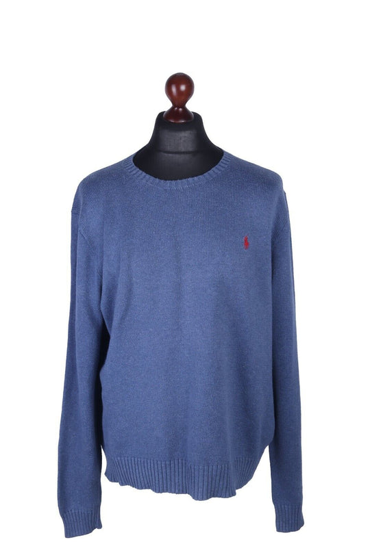 Men's POLO RALPH LAUREN Navy 100% Cotton Crew Neck Jumper Size XL