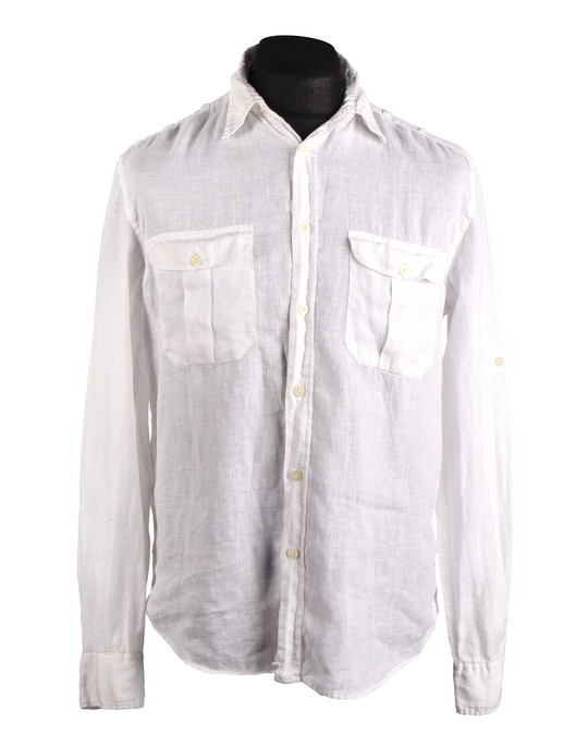Men's GRANT HILLS White 100% Linen Pocket Shirt Size M